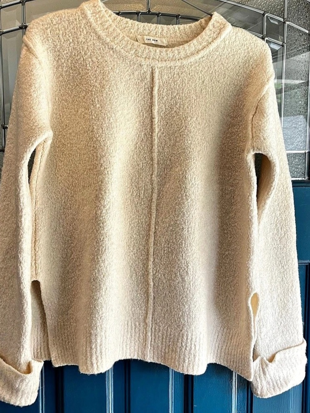 The Row Kathy Cotton Bouclé Sweater Cream Crewneck